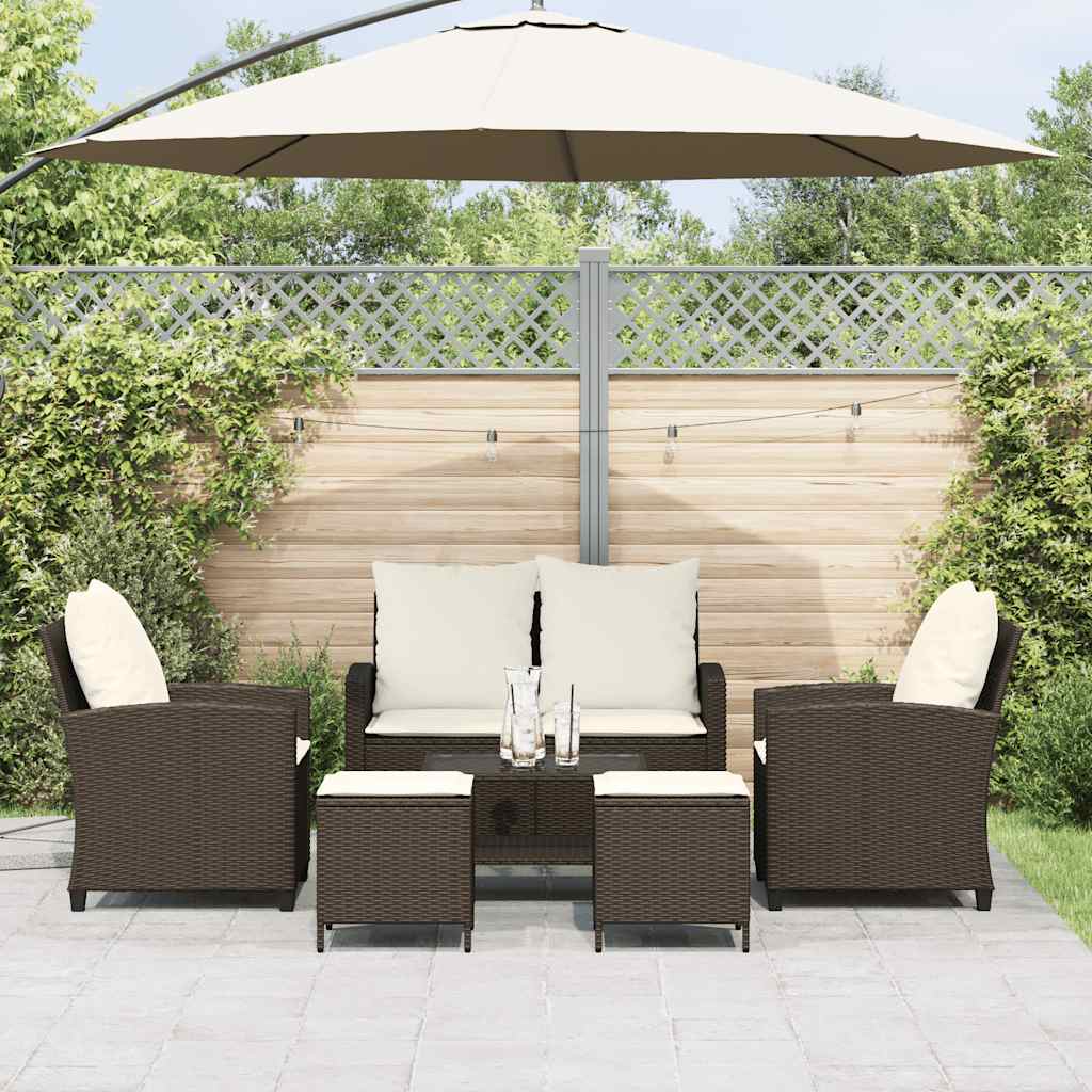 6-tlg. Garten-Sofagarnitur mit Kissen Braun Poly Rattan